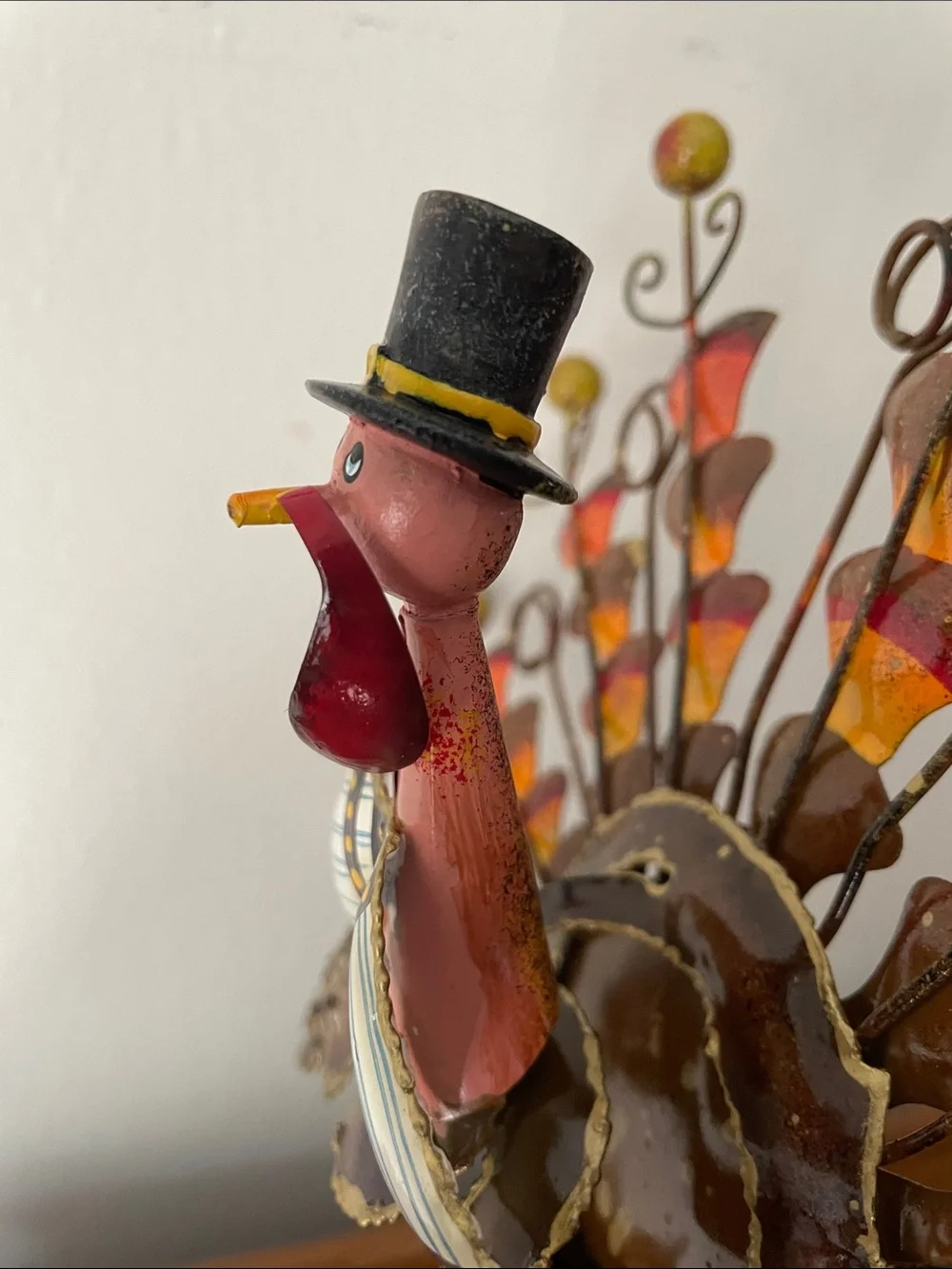 Whimsical Metal Turkey Sculpture - Orange and Brown Home Art